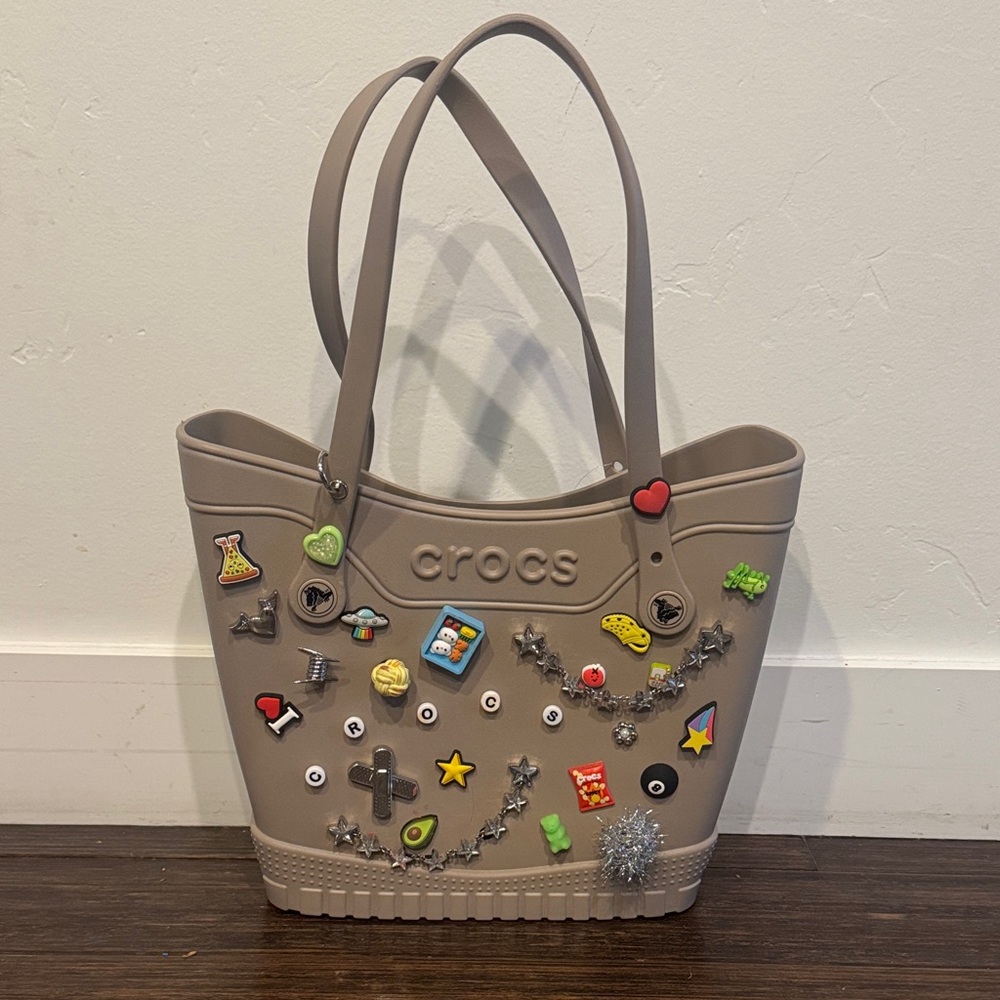 New Crocs Beige Tote Bag with Charms